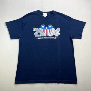 Vintage Disney World T-Shirt Adult Large Navy Blue Mickey Mouse USA Flag 2004